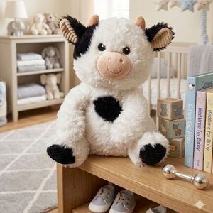 Spark Create Imagine Cow Plush Black White Toy Sensory Baby Rattle Crinkle 10"